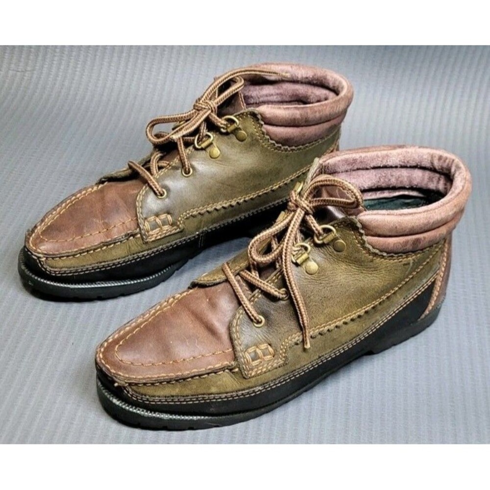 Mia Outdoor Brown Olive Leather Moc Toe Ankle Boots Lace Up Womens 8 M Brazil